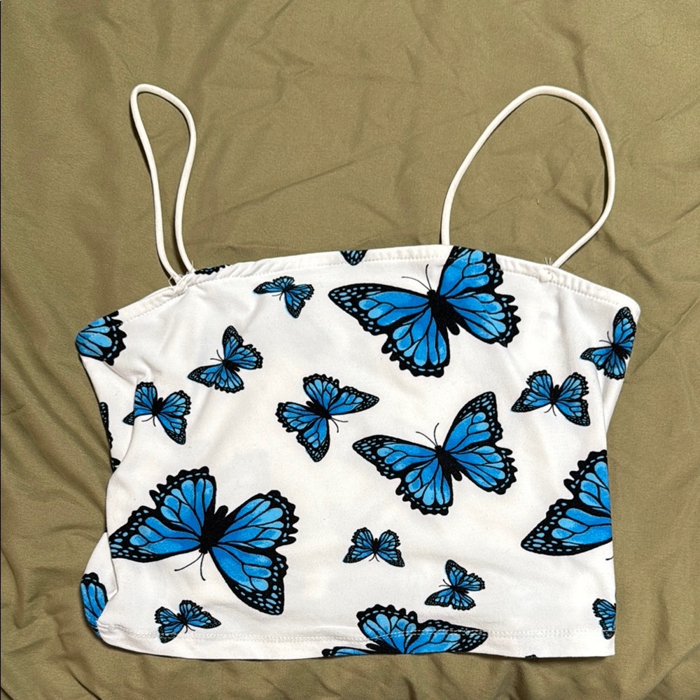 Blue Butterfly Print Women's Top